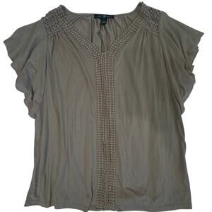 80 Park Taupe Crochet Trim Boho Top Size 1X